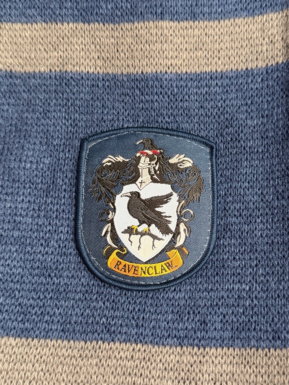 Warner Bros. Ravenclaw Blue and Gray Striped Kids Scarf with Crest Patch